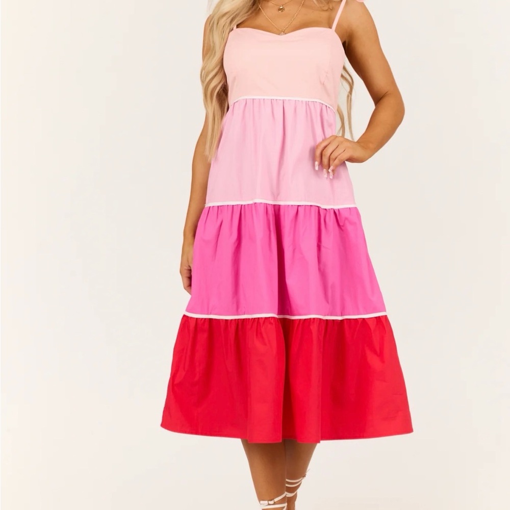NEW Colorblock Pink and Red Midi Dress